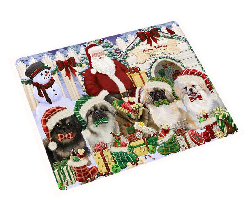 Happy Holidays Christmas Pekingeses Dog House Gathering Large Refrigerator / Dishwasher Magnet RMAG73026