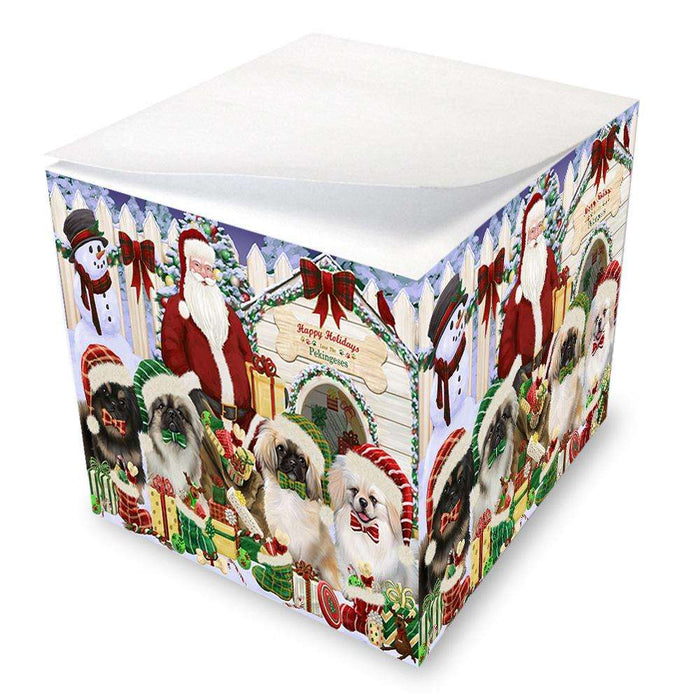 Happy Holidays Christmas Pekingeses Dog House Gathering Note Cube NOC52088