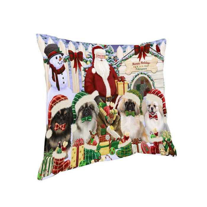 Happy Holidays Christmas Pekingeses Dog House Gathering Pillow PIL64716