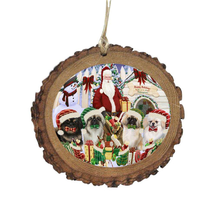 Happy Holidays Christmas Pekingeses Dog House Gathering Wooden Christmas Ornament WOR49713