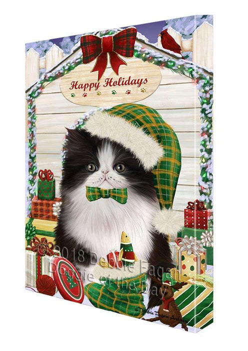 Happy Holidays Christmas Persian Cat House With Presents Canvas Print Wall Art Décor CVS80549