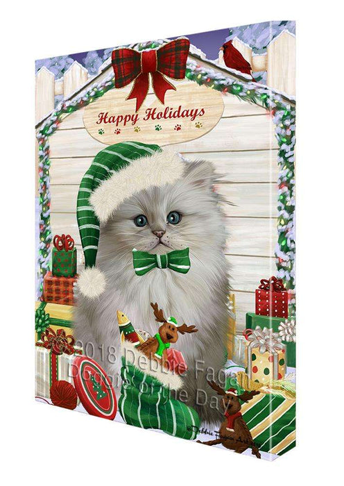 Happy Holidays Christmas Persian Cat House With Presents Canvas Print Wall Art Décor CVS80558
