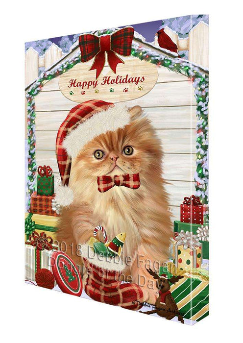 Happy Holidays Christmas Persian Cat House With Presents Canvas Print Wall Art Décor CVS80567