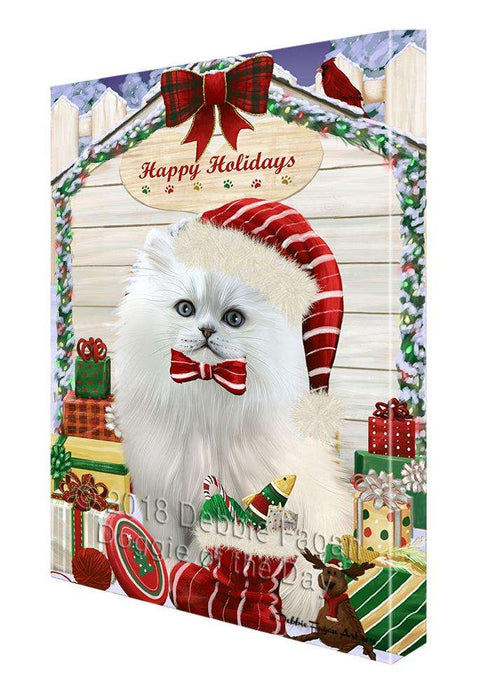 Happy Holidays Christmas Persian Cat House With Presents Canvas Print Wall Art Décor CVS80576