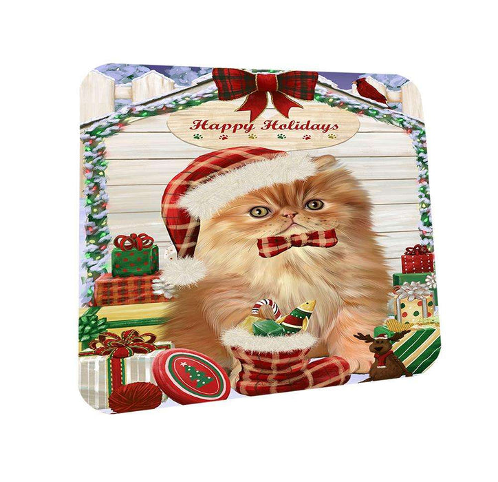 Happy Holidays Christmas Persian Cat House With Presents Coasters Set of 4 CST51437