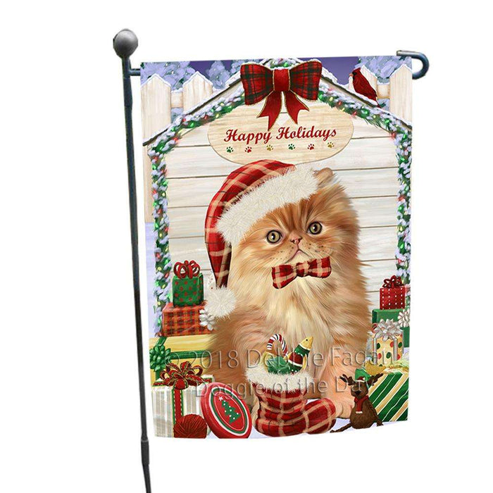Happy Holidays Christmas Persian Cat House With Presents Garden Flag GFLG51475