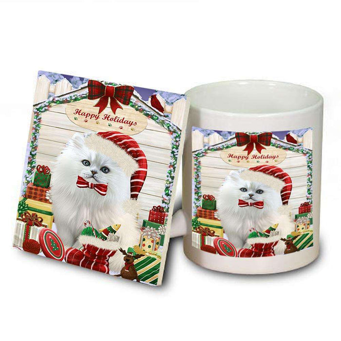 Happy Holidays Christmas Persian Cat House With Presents Mug and Coaster Set MUC51471