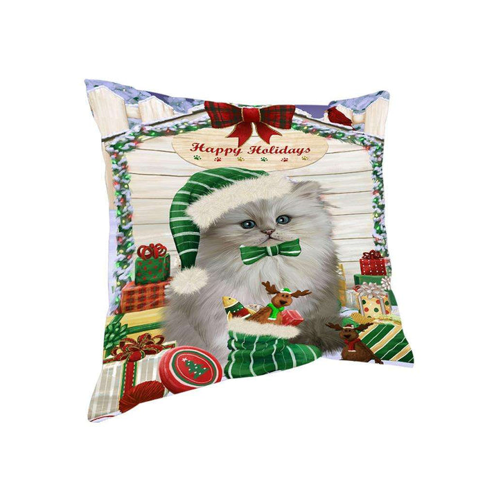Happy Holidays Christmas Persian Cat House With Presents Pillow PIL62272