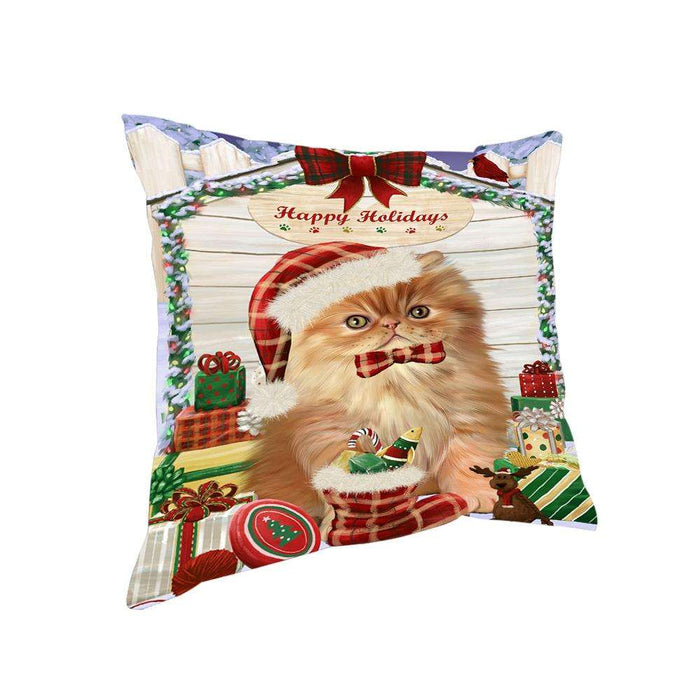 Happy Holidays Christmas Persian Cat House With Presents Pillow PIL62276