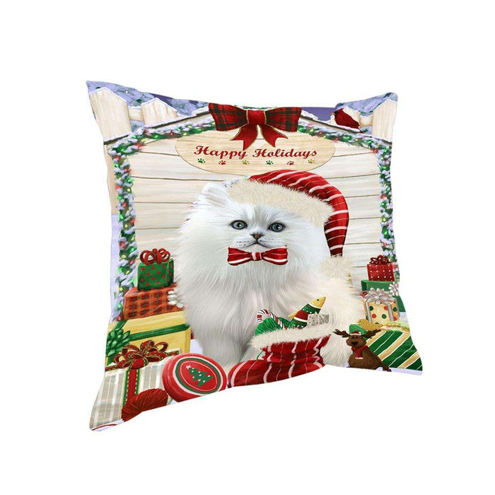 Happy Holidays Christmas Persian Cat House With Presents Pillow PIL62280