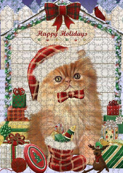 Happy Holidays Christmas Persian Cat House With Presents Puzzle with Photo Tin PUZL58521