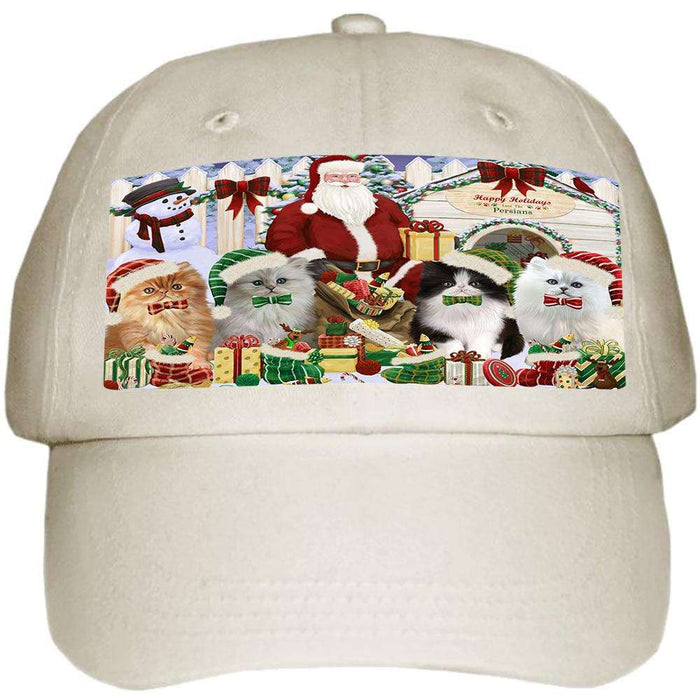 Happy Holidays Christmas Persian Cats House Gathering Ball Hat Cap HAT58110