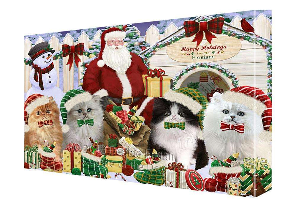 Happy Holidays Christmas Persian Cats House Gathering Canvas Print Wall Art Décor CVS80396