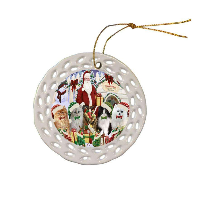 Happy Holidays Christmas Persian Cats House Gathering Ceramic Doily Ornament DPOR51459