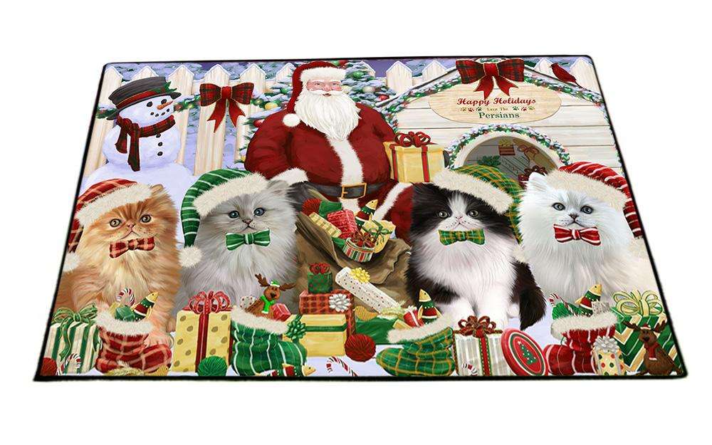 Happy Holidays Christmas Persian Cats House Gathering Floormat FLMS51132