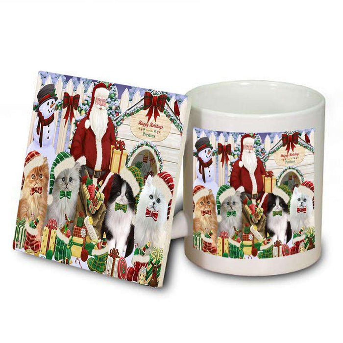 Happy Holidays Christmas Persian Cats House Gathering Mug and Coaster Set MUC51451