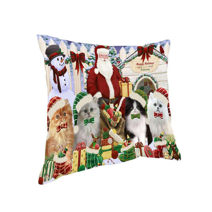 Happy Holidays Christmas Persian Cats House Gathering Pillow PIL62200