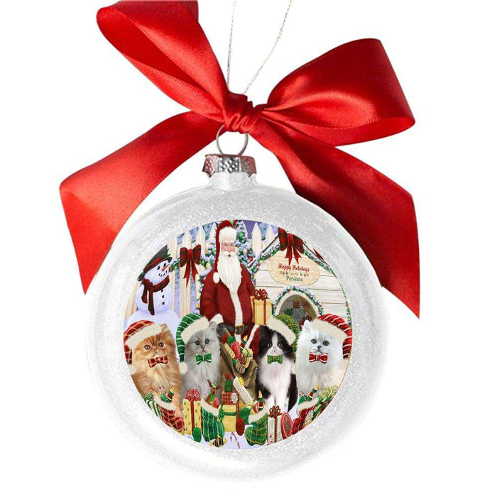 Happy Holidays Christmas Persian Cats House Gathering White Round Ball Christmas Ornament WBSOR49714
