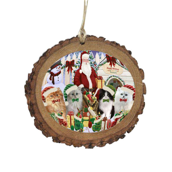 Happy Holidays Christmas Persian Cats House Gathering Wooden Christmas Ornament WOR49714