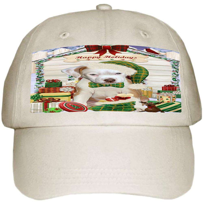 Happy Holidays Christmas Pit Bull Dog House With Presents Ball Hat Cap HAT60237