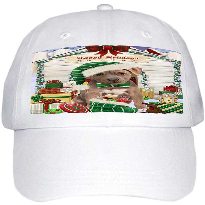 Happy Holidays Christmas Pit Bull Dog House With Presents Ball Hat Cap HAT60240