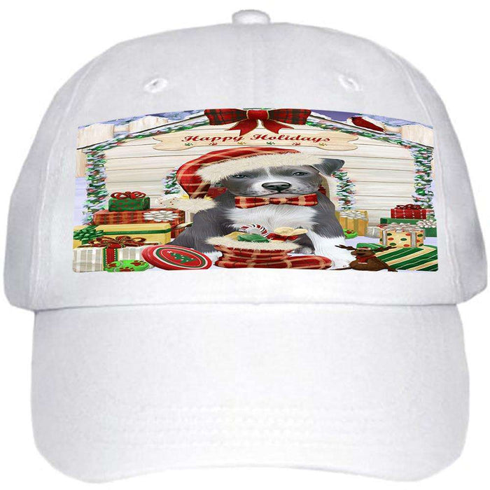 Happy Holidays Christmas Pit Bull Dog House With Presents Ball Hat Cap HAT60243