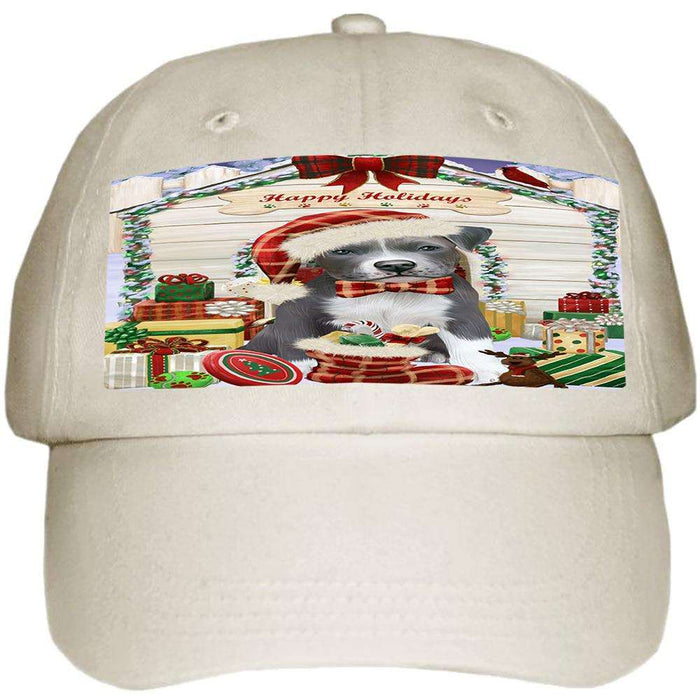 Happy Holidays Christmas Pit Bull Dog House With Presents Ball Hat Cap HAT60243