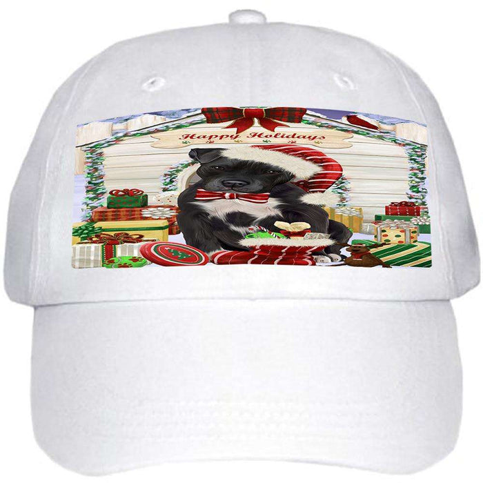 Happy Holidays Christmas Pit Bull Dog House With Presents Ball Hat Cap HAT60246