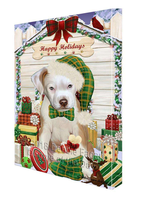 Happy Holidays Christmas Pit Bull Dog House With Presents Canvas Print Wall Art Décor CVS86309