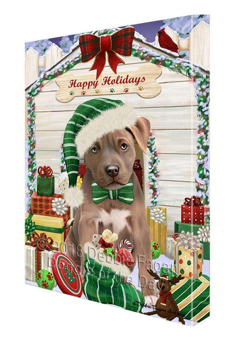 Happy Holidays Christmas Pit Bull Dog House With Presents Canvas Print Wall Art Décor CVS86318