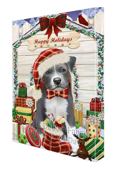 Happy Holidays Christmas Pit Bull Dog House With Presents Canvas Print Wall Art Décor CVS86327