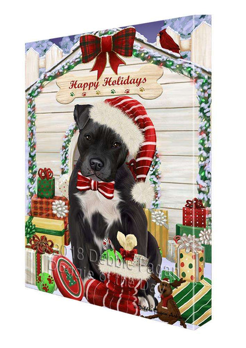 Happy Holidays Christmas Pit Bull Dog House With Presents Canvas Print Wall Art Décor CVS86336