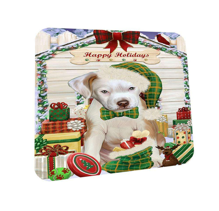 Happy Holidays Christmas Pit Bull Dog House With Presents Coasters Set of 4 CST52075