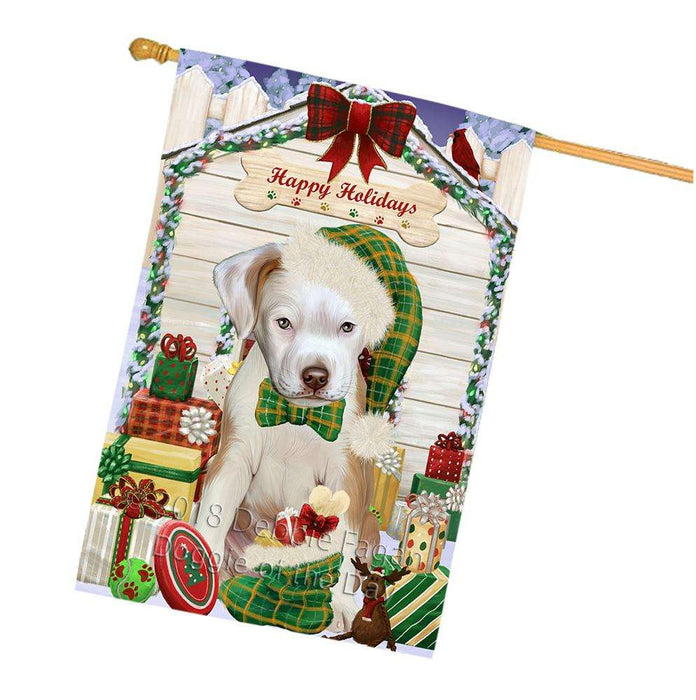 Happy Holidays Christmas Pit Bull Dog House With Presents House Flag FLG52249