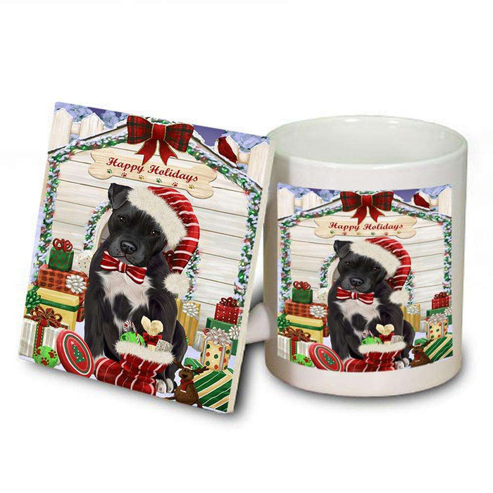 Happy Holidays Christmas Pit Bull Dog House With Presents Mug and Coaster Set MUC52111