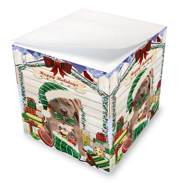 Happy Holidays Christmas Pit Bull Dog House With Presents Note Cube NOC52117