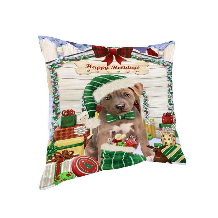 Happy Holidays Christmas Pit Bull Dog House With Presents Pillow PIL64832