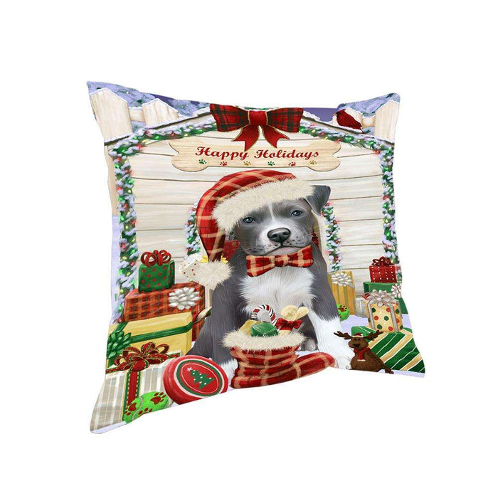 Happy Holidays Christmas Pit Bull Dog House With Presents Pillow PIL64836