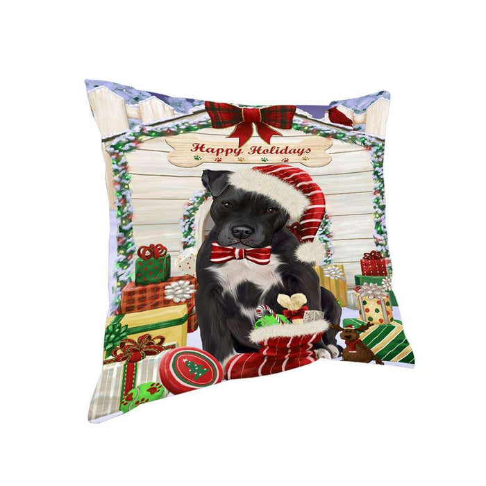 Happy Holidays Christmas Pit Bull Dog House With Presents Pillow PIL64840