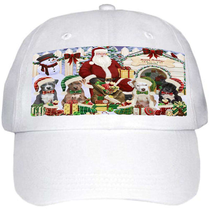 Happy Holidays Christmas Pit bulls Dog House Gathering Ball Hat Cap HAT60156
