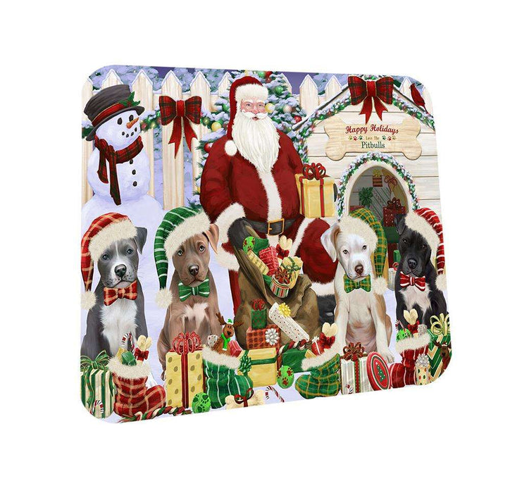 Happy Holidays Christmas Pit bulls Dog House Gathering Coasters Set of 4 CST52048