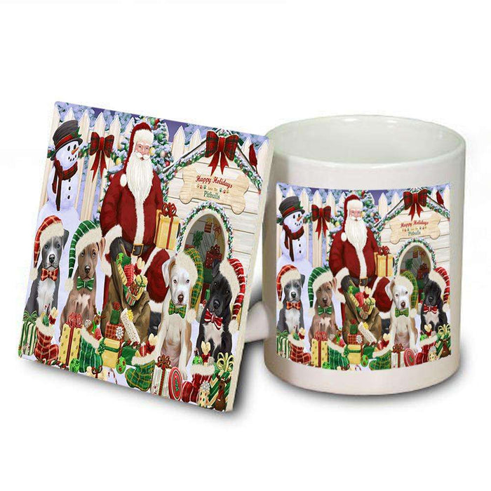 Happy Holidays Christmas Pit bulls Dog House Gathering Mug and Coaster Set MUC52081