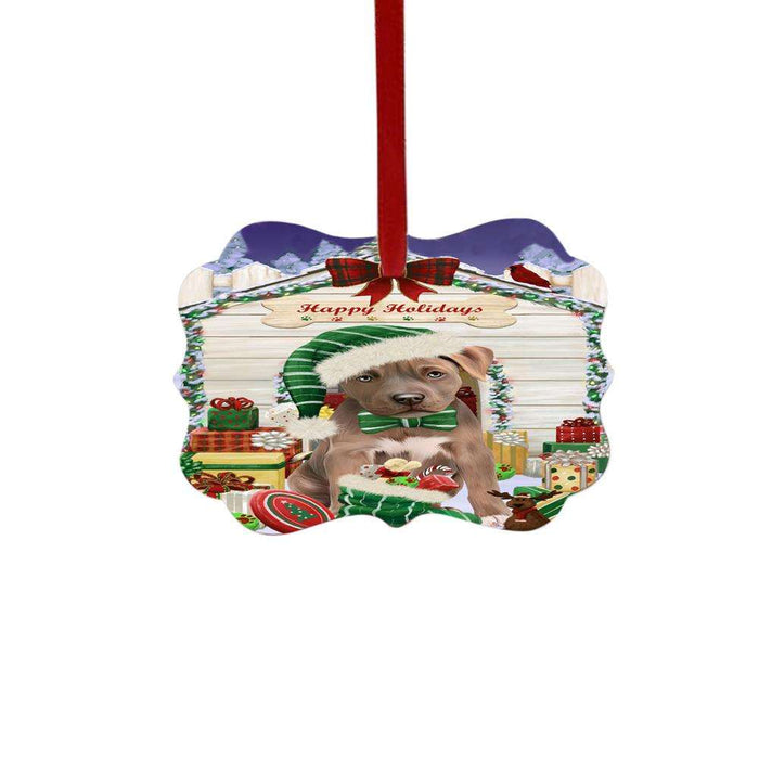 Happy Holidays Christmas Pit Bull House With Presents Double-Sided Photo Benelux Christmas Ornament LOR49915
