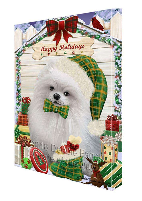 Happy Holidays Christmas Pomeranian Dog House With Presents Canvas Print Wall Art Décor CVS86345