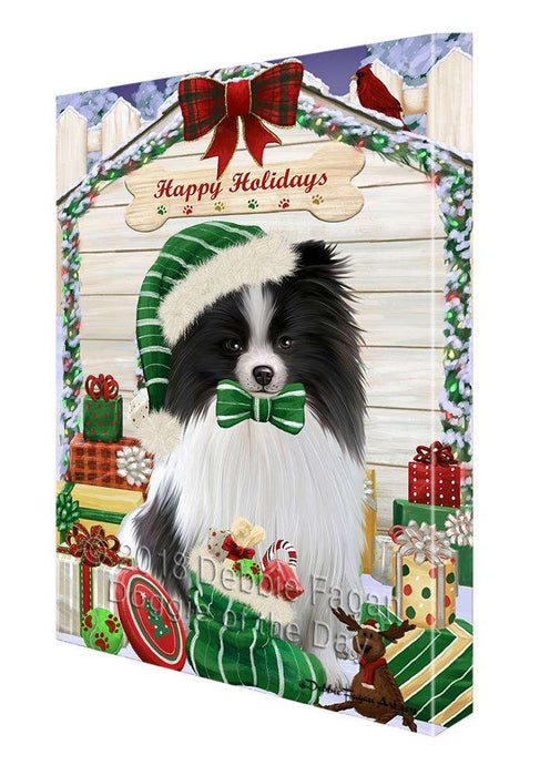 Happy Holidays Christmas Pomeranian Dog House With Presents Canvas Print Wall Art Décor CVS86354