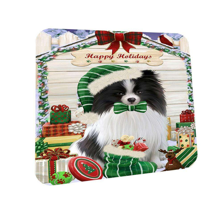 Happy Holidays Christmas Pomeranian Dog House With Presents Coasters Set of 4 CST52080