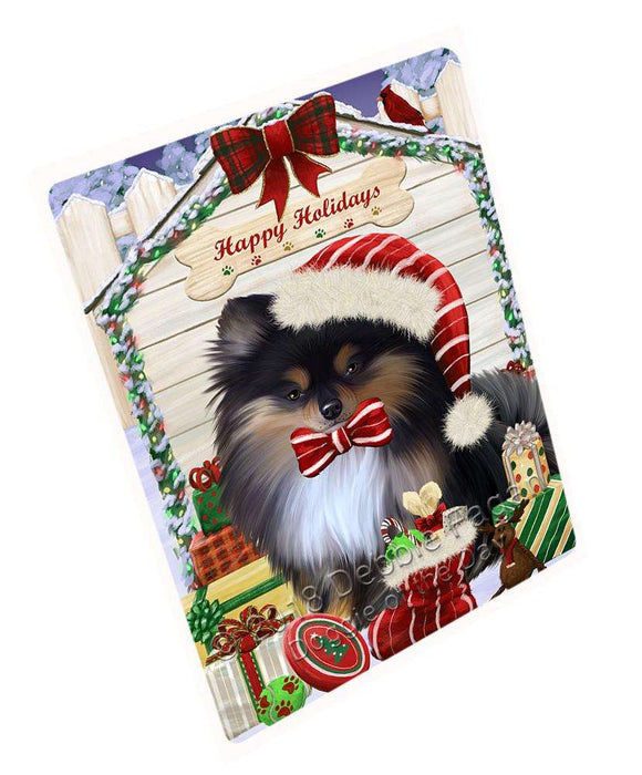 Happy Holidays Christmas Pomeranian Dog House With Presents Large Refrigerator / Dishwasher Magnet RMAG73236