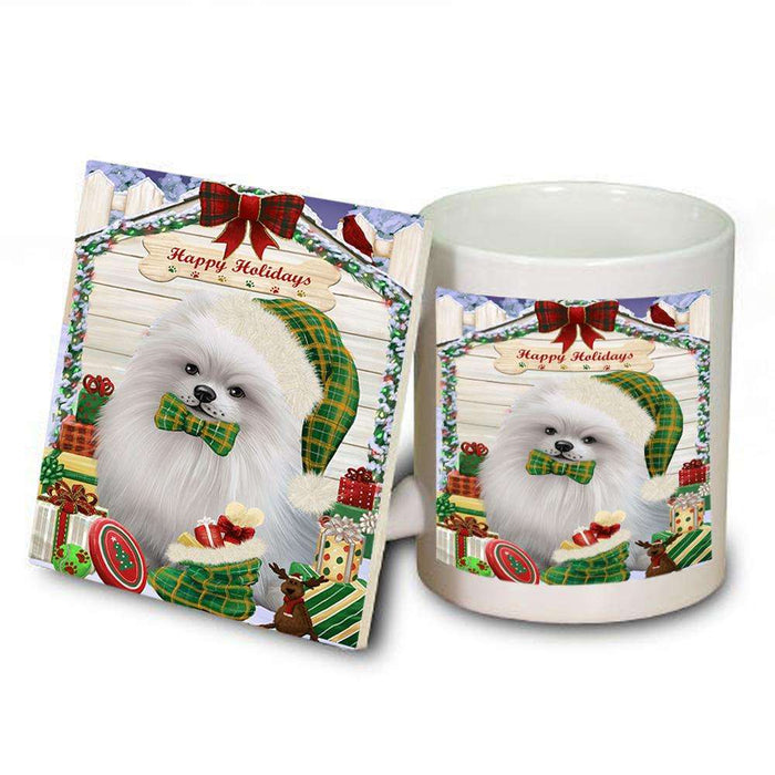 Happy Holidays Christmas Pomeranian Dog House With Presents Mug and Coaster Set MUC52112