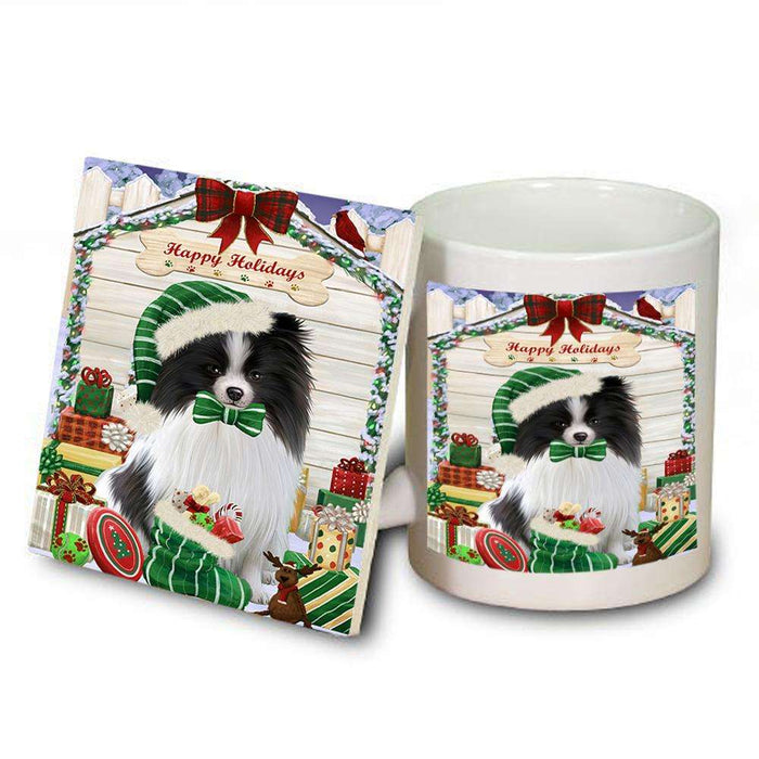 Happy Holidays Christmas Pomeranian Dog House With Presents Mug and Coaster Set MUC52113