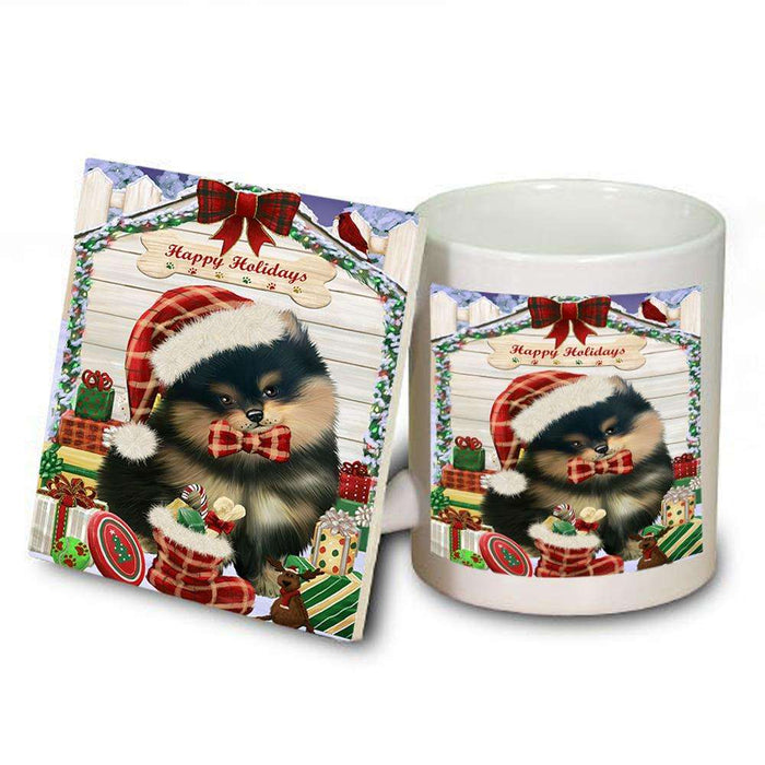 Happy Holidays Christmas Pomeranian Dog House With Presents Mug and Coaster Set MUC52114